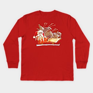 Santa and his sleigh full of lazy Reindeer Kids Long Sleeve T-Shirt